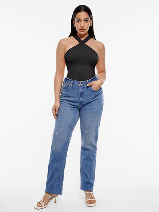 Body de tanga con cuello halter cruzado