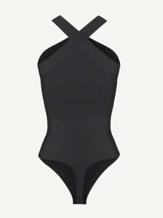 Body de tanga con cuello halter cruzado