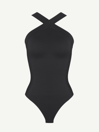 Body de tanga con cuello halter cruzado